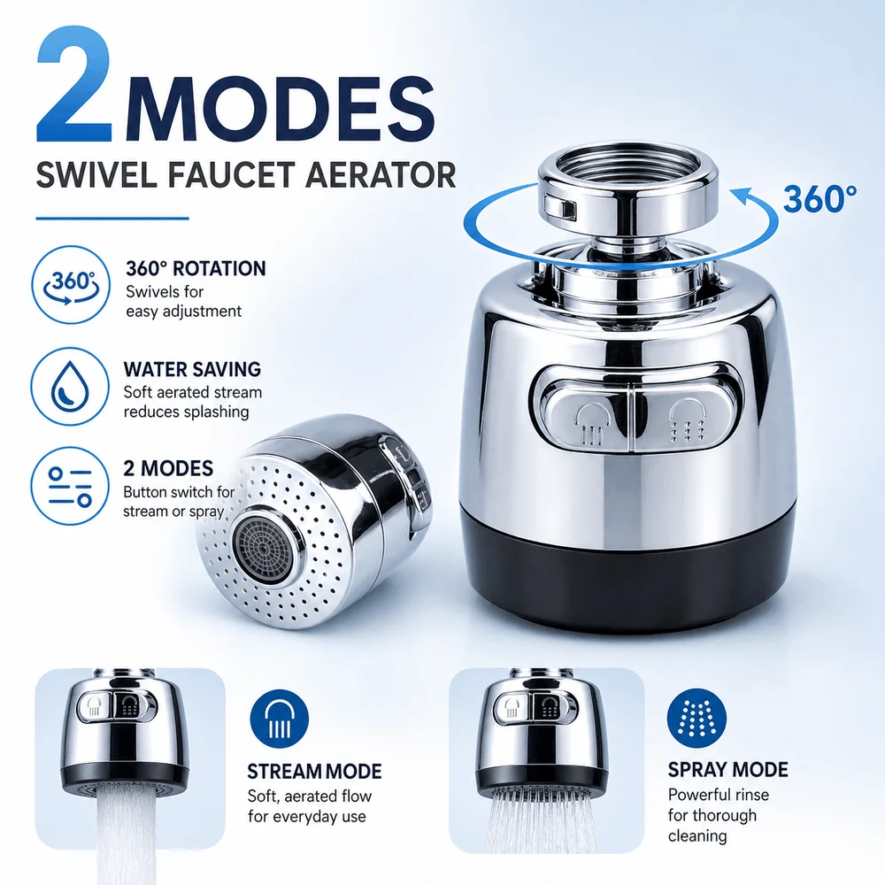 New ABS Faucet Aerator Swivel Rotating Tap Aerator Water Saving Adjustable Water Direction Water Saving Sprayer Tap Accessories
