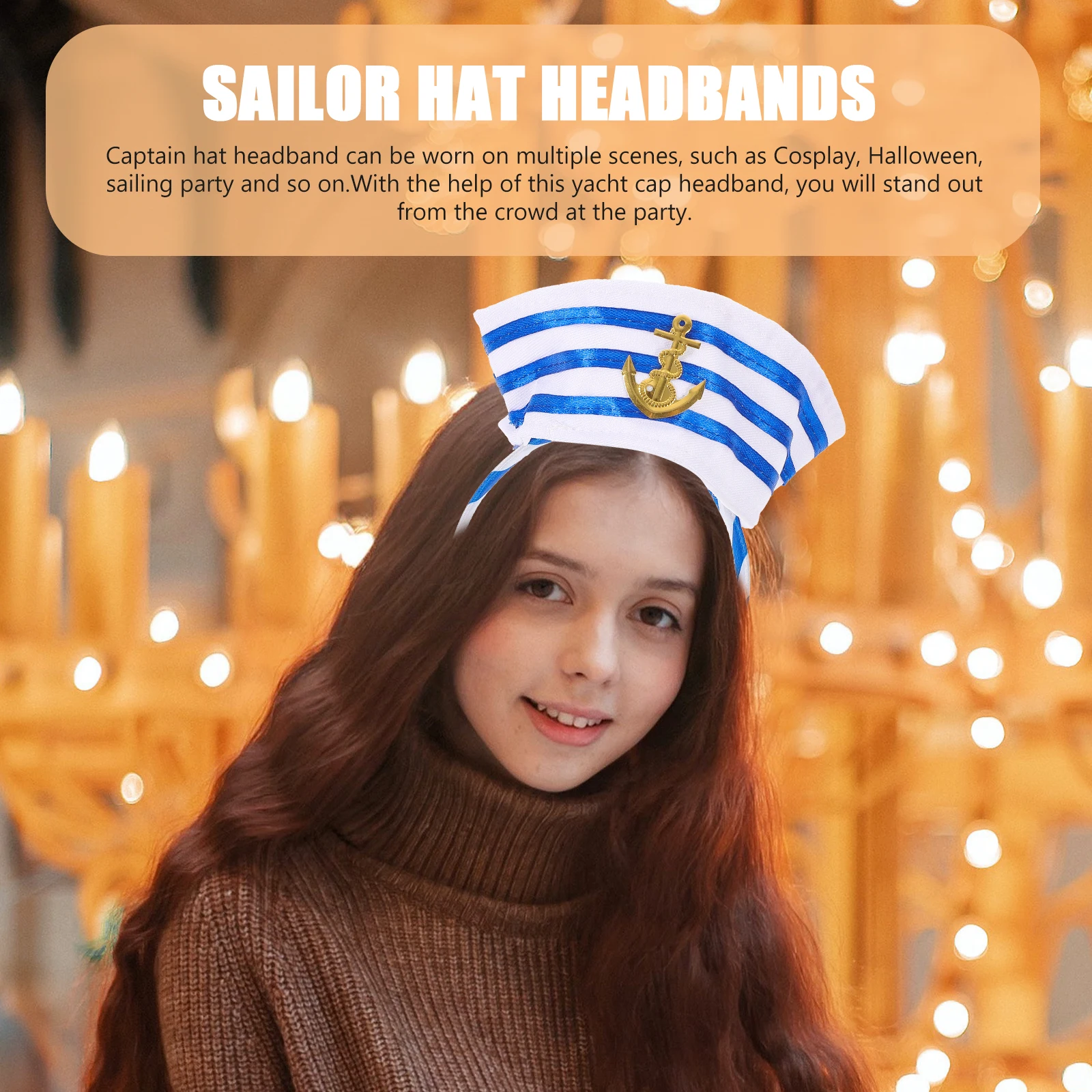 

Navy Headband Sailor Cap Hair Hoops Universal Size Cosplay Halloween Party Nautical Style Captain Hat