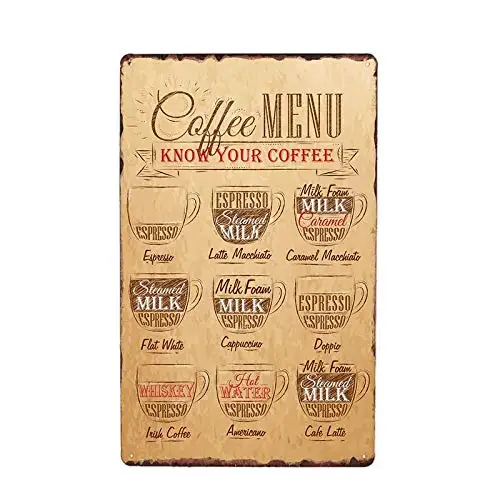 Vintage Metal Sign Tin Sign Coffee Menu Coffee Shop Cafe Home Bar Kitchen Garden Wall Decor Signs 12x8inchs