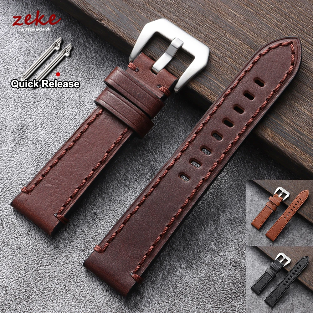 Handgefertigtes Rindsleder-Uhrenarmband mit Nähten, 20 mm, 22 mm, 24 mm, Business-Uhrenarmband aus ölgewachstem Leder für Seiko für Omega-Armbanduhrenarmbänder