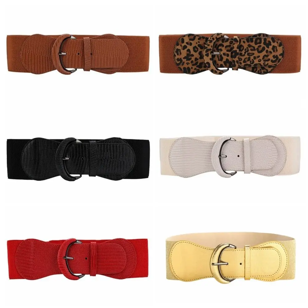 Abito da donna con cintura elastica a vita alta in tessuto con fascia elastica in PU di lusso con stampa leopardata