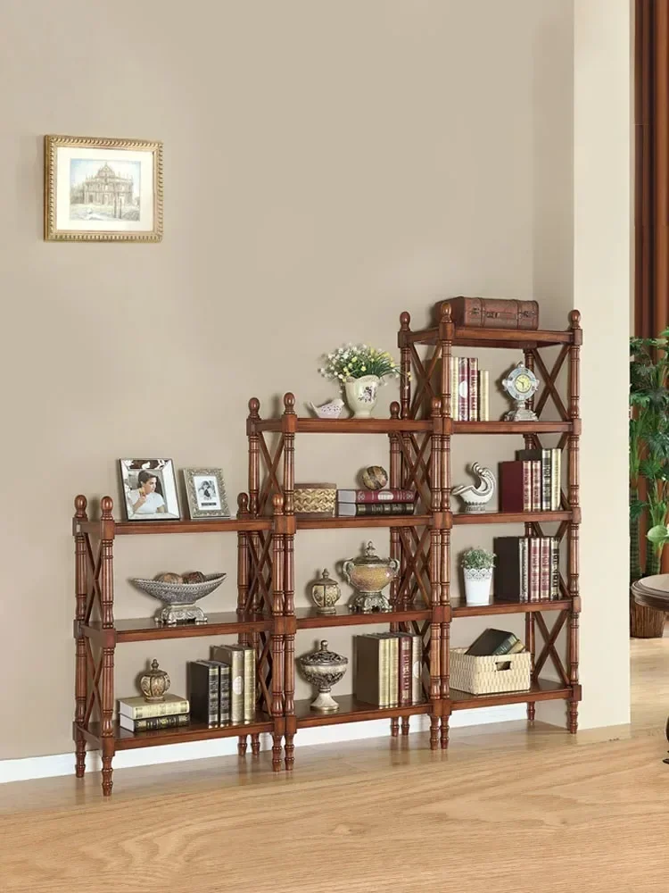 Estante europeo de madera maciza, piso de estante de almacenamiento, estantería combinada americana, cocina, sala de estar, estante multiusos para estudio