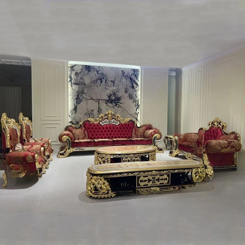 

French court fabric sofa solid wood carving European luxury fabric sofa