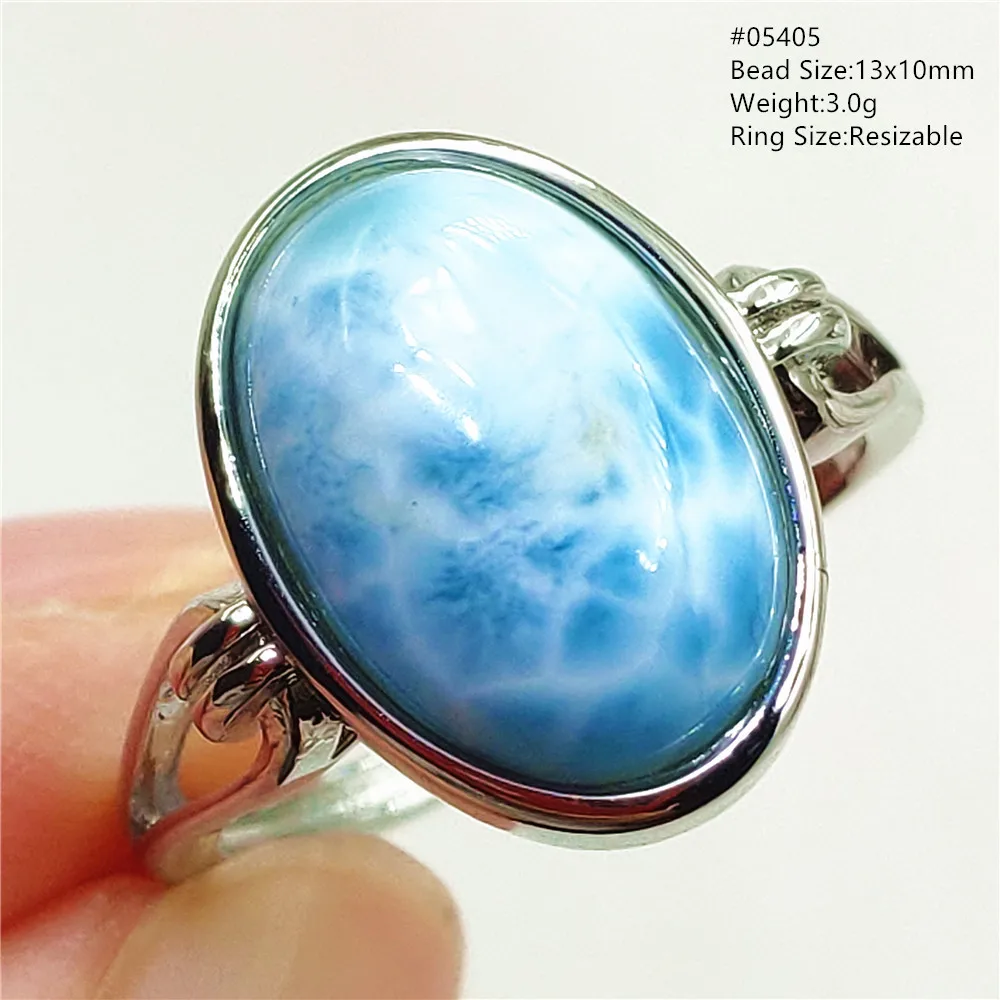 Natural Blue Larimar Oval Adjustable Ring Jewelry Water Pattern Real Larimar For Women Men Healing Fashion Stone AAAAAA