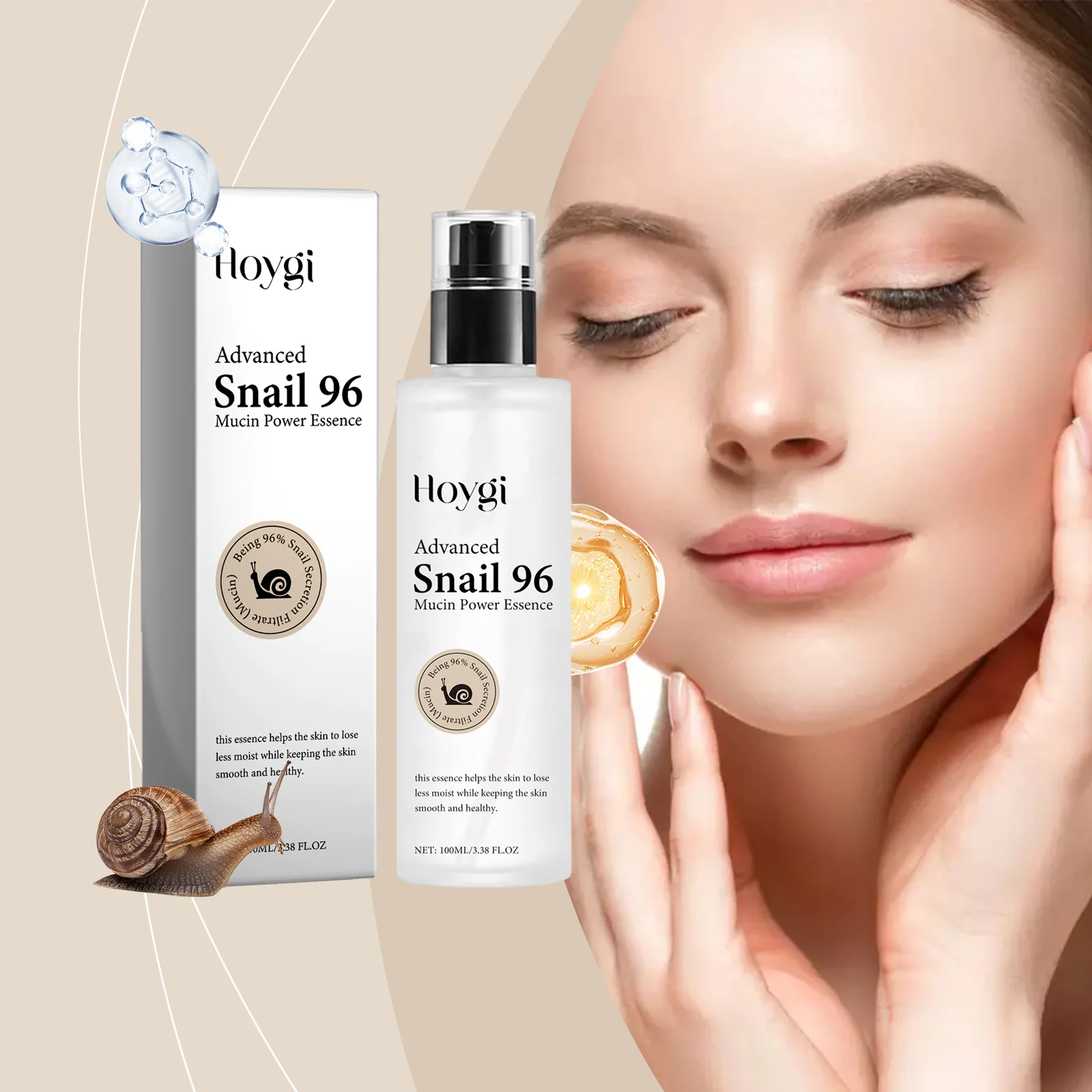 

Hoygi Snail Mucin Essence Hydrating, Moisturizing, Clear, Glossy, Improving Roughness Essence