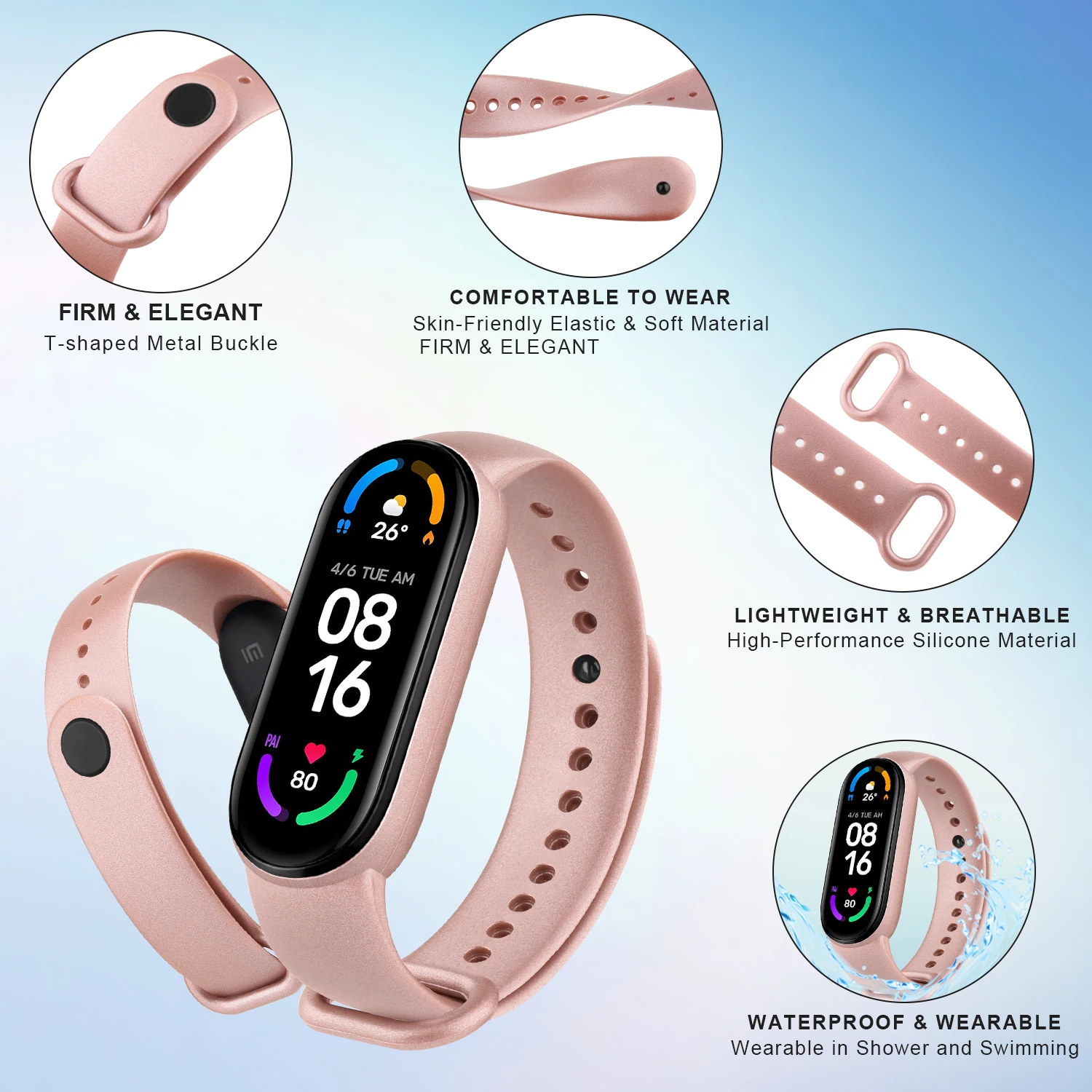 Elegant Bling Strap Band For Xiaomi Mi Band 4 3 Silicone Anti-sweat Replacement Wristband For Xiaomi Mi Band 5 6 Sport Bracelet