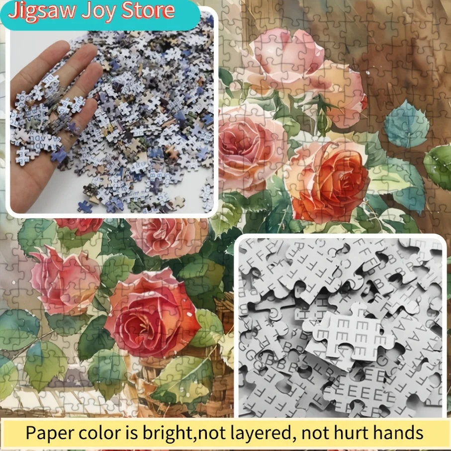 1 Box (500pcs) Mini Size Paper Puzzles | "The Roses in the Basket" Portable Card Game for Party & Family Activities, Scratch R