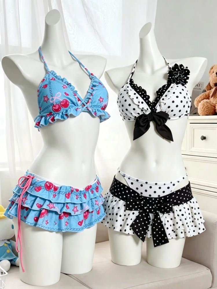 2026 Elegant Print Two Piece Bikini Set High Waist Bottom Swimwear Sweet Cute Beach Bathing Suit Women Summer Swim Outfit New