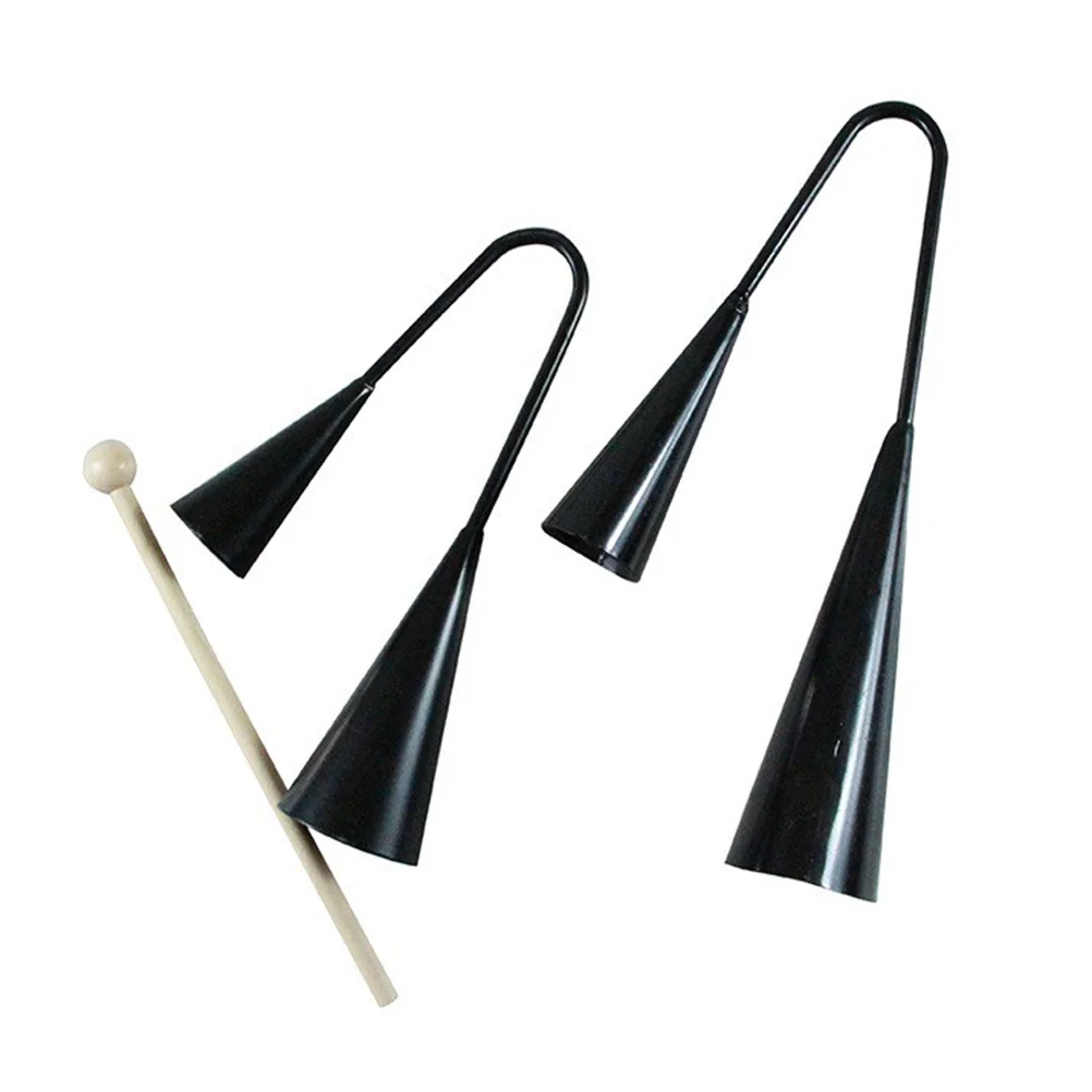 

Two Tone Bell Handheld Agogo with Wooden Stick Samba Percussion Instrument Black Child