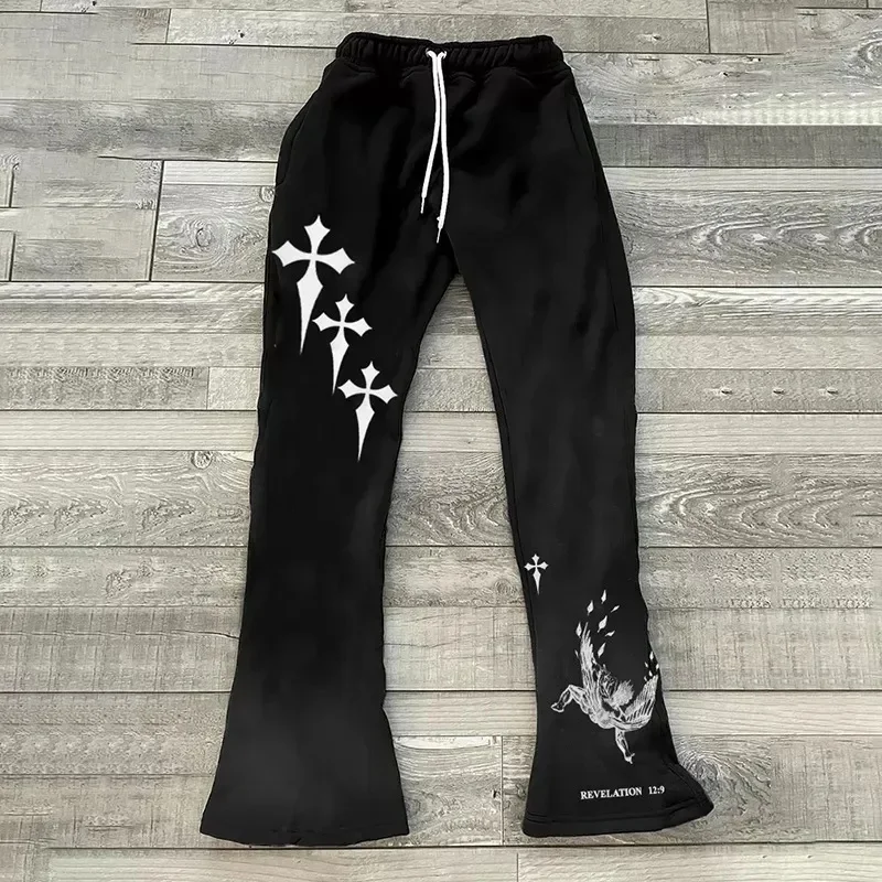 2026 Neues Modell Herren Gothic Vertikale Grafik Weite Jogginghose mit Kordelzug Lose Gerade Baggy Y2K Dark Punk Streetwear Hose – Detail 7