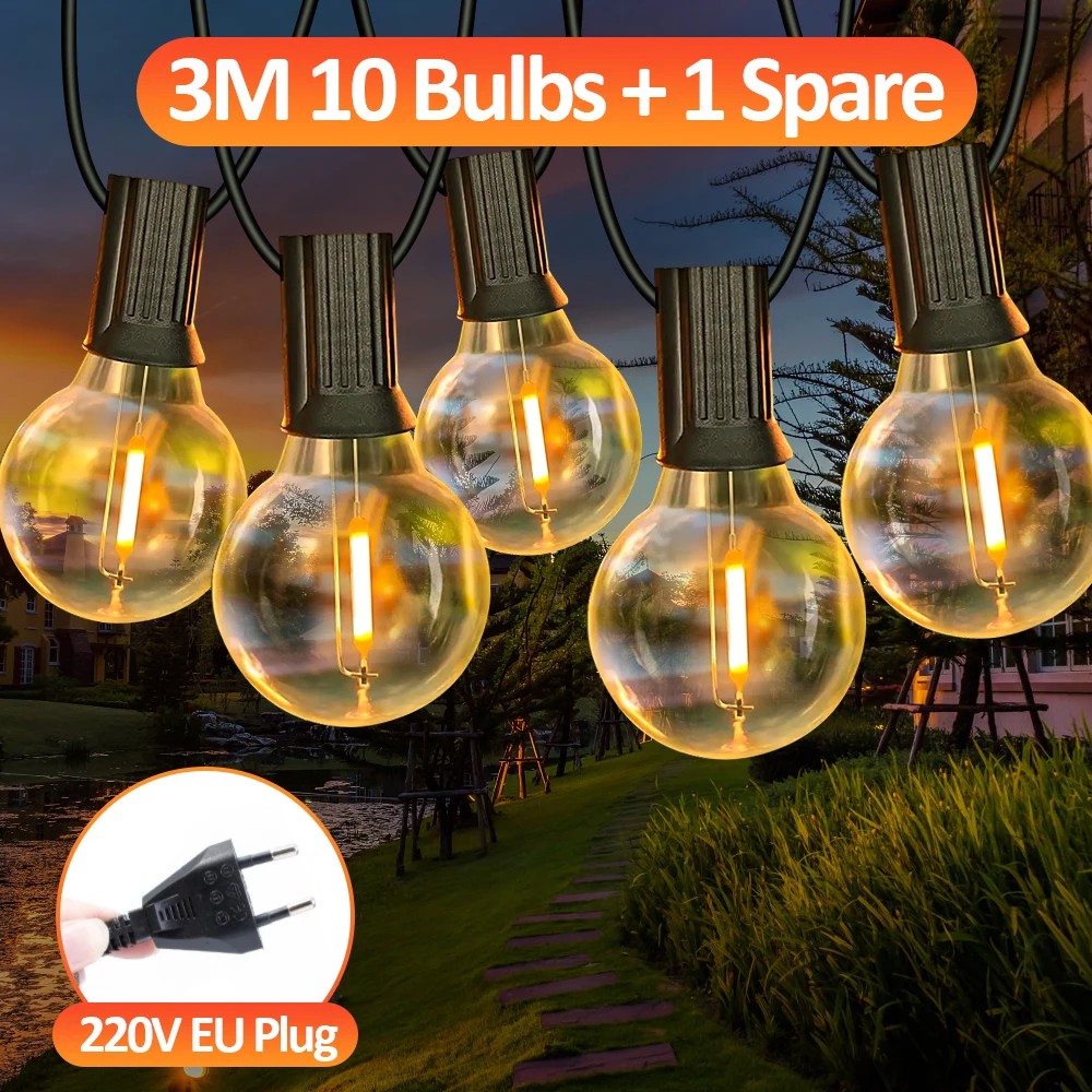 G40 LED Globe Lichtslingers Buiten EU-stekker, IP65 Plastic lampen, Balkon Garland Fairy Lampen voor Bruiloft Kerstfeest Decor