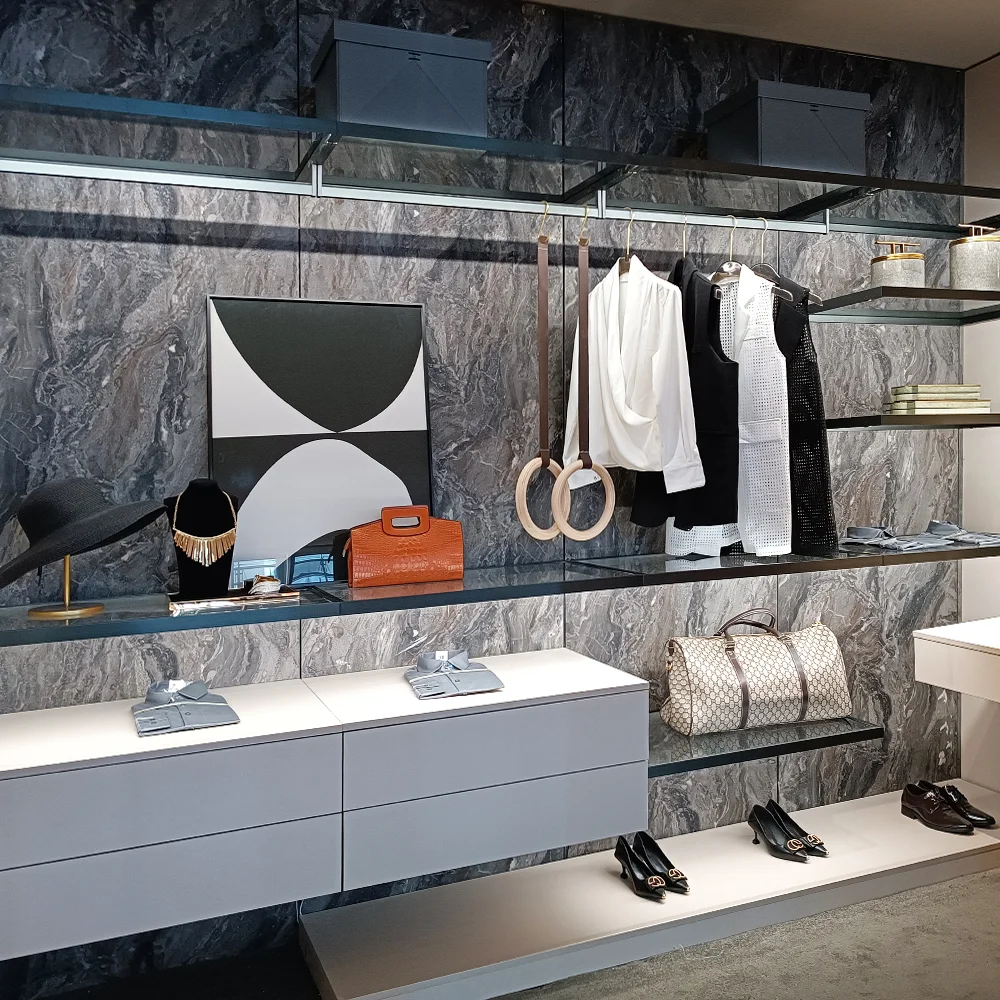 Aesthetic Slim light Big Black Foldable Extendable Storage Shelves Walk-in Closet White Solid Metal Minimalist Design Villa