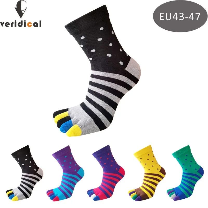 Large Size Toe Short Socks Man Cotton Striped Dot Patchwork Colorful Business Fashions Sweat-Absorbing Toe Happy Socks Plus