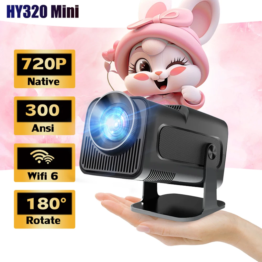 DITONG HY320Mini Newly Native 720P Android 11 4K Projector 300ANSI Wifi6 BT5.0 Cinema Outdoor Portable 180° Rotable Projector