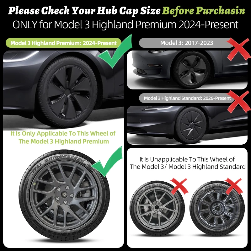 4PCS Wheel Cap 18 Inch Hub Caps For Tesla Model 3 Highland Version 2023-2026 Replacement Wheel HubCap Full Rim Cover Accessories