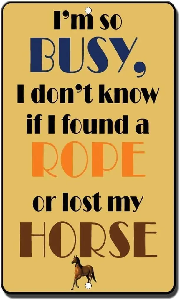 Vincenicy Metal Sign Great Aluminum Tin Sign I'm So Busy I Don't Know If I Found A Rope Or Lost My Horse Sign 12