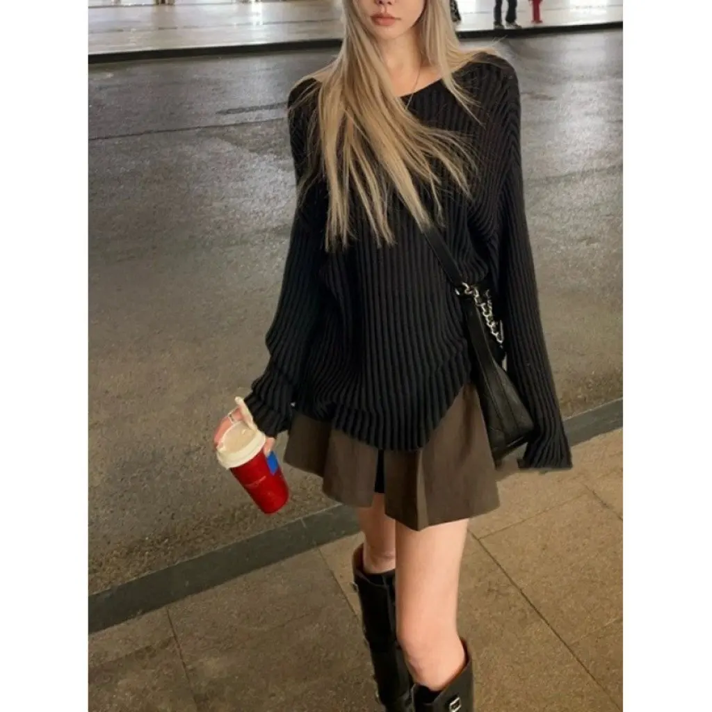 

KANING Women's Pit Strip Micro Perspective Knitted Sweater Loose Slimming Hollow Sunscreen Blouse Spring New Lazy Style