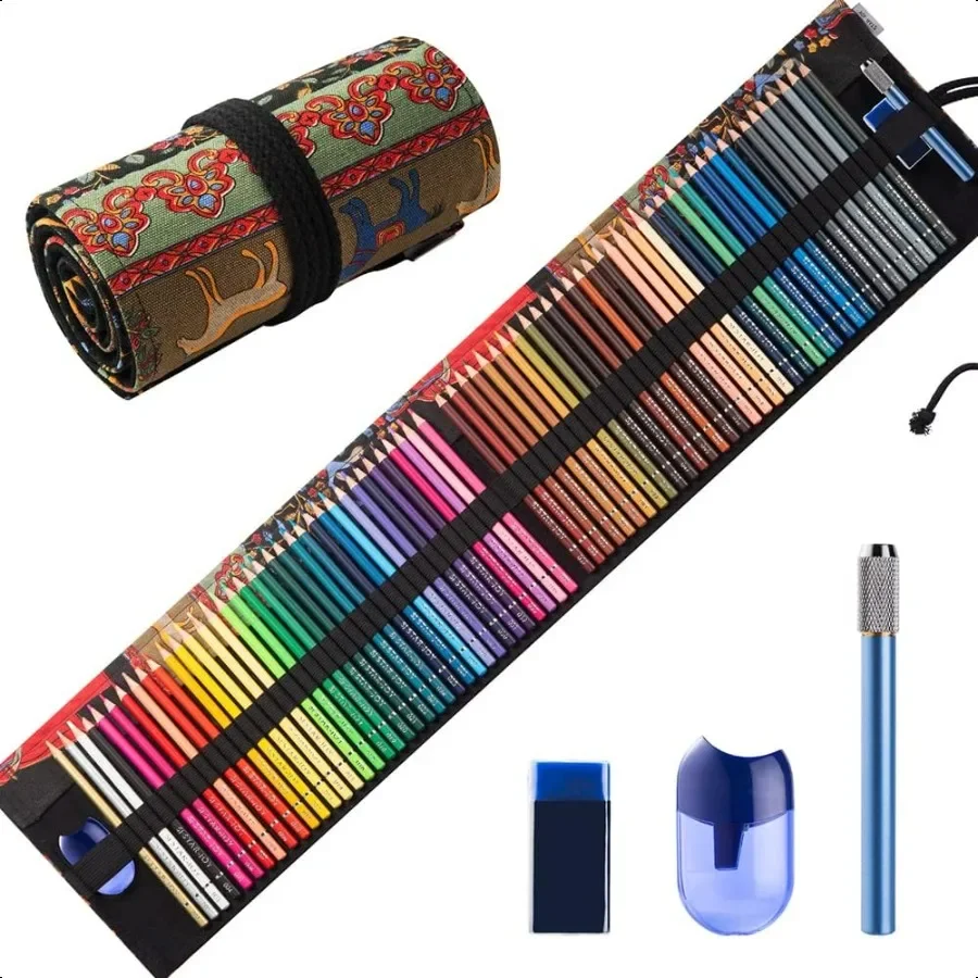 

Premier Colored Pencils for Adults Coloring Book Artist Color Pencil Set 72Count Handmade Canvas Pencil Wrap Extra Accories Hol
