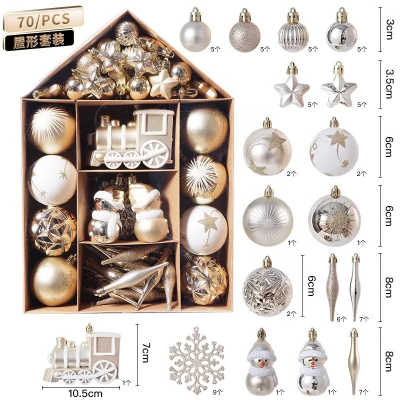 

70Pcs Plastic Christmas Tree Ornaments 6cm Painted Hanging Balls For New Year And Xmas Holiday Decoration