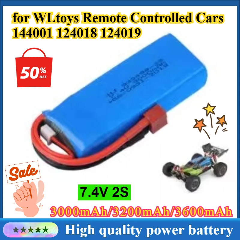 

7.4V 3600mah Lithium Battery for WLtoys Remote Controlled Cars 144001 124018 124019 Car Models Rechargeable Battery T Plug