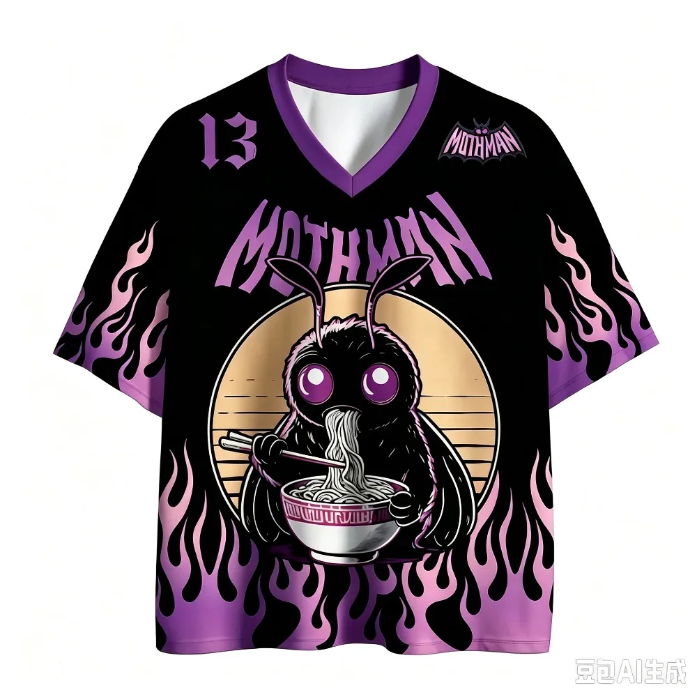 American Flame Moth Man3DPrint Schnelltrocknendes, atmungsaktives Sport-T-Shirt für Männer und Frauen, V-Ausschnitt, lockeres T-Shirt, modische Streetwear, Y2K-Elternkleidung – Detail 7