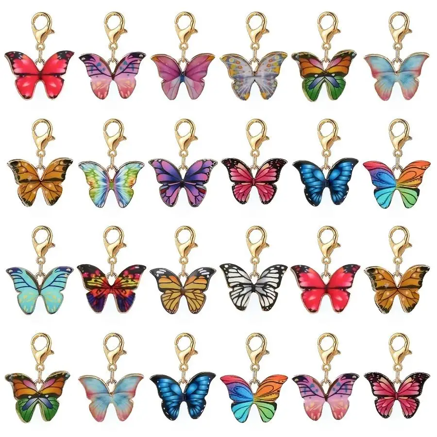 1/5/10/20/50/100pcs of Alloy Colored Printed Butterfly Pendants, Versatile Clasps for Necklaces, Bracelets, Earrings, Keychains,