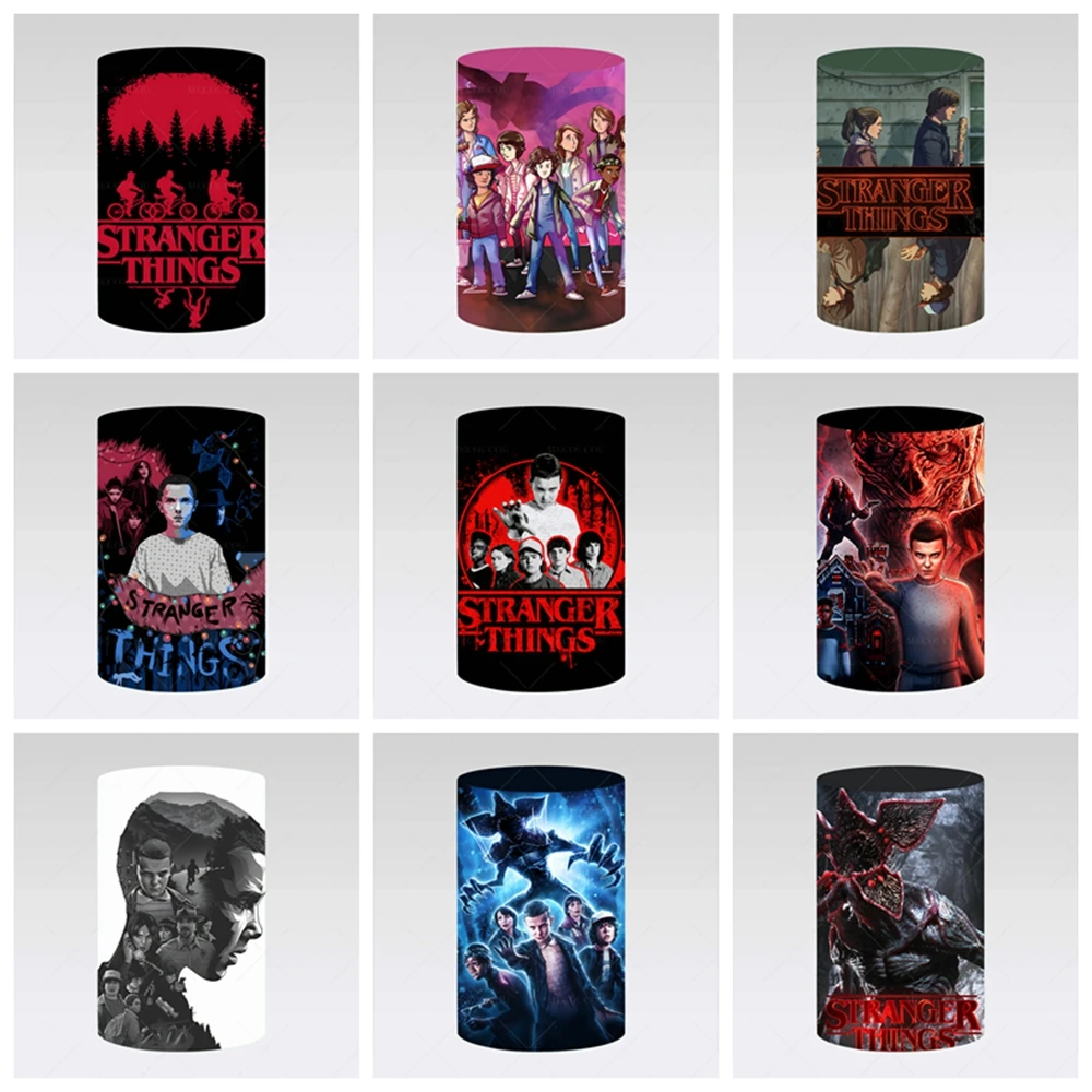 

American Stranger Things Theme Cylinder Backdrop Cover Devil Monster Red Dark Color Children Party Photography Background Props