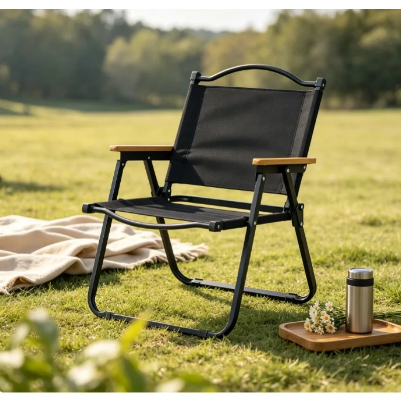 Folding Wood Camping Chair, Portable High-Load Sturdy Compact with Carry Bag, for Outdoor Picnic, Fishing, Beach, Travel