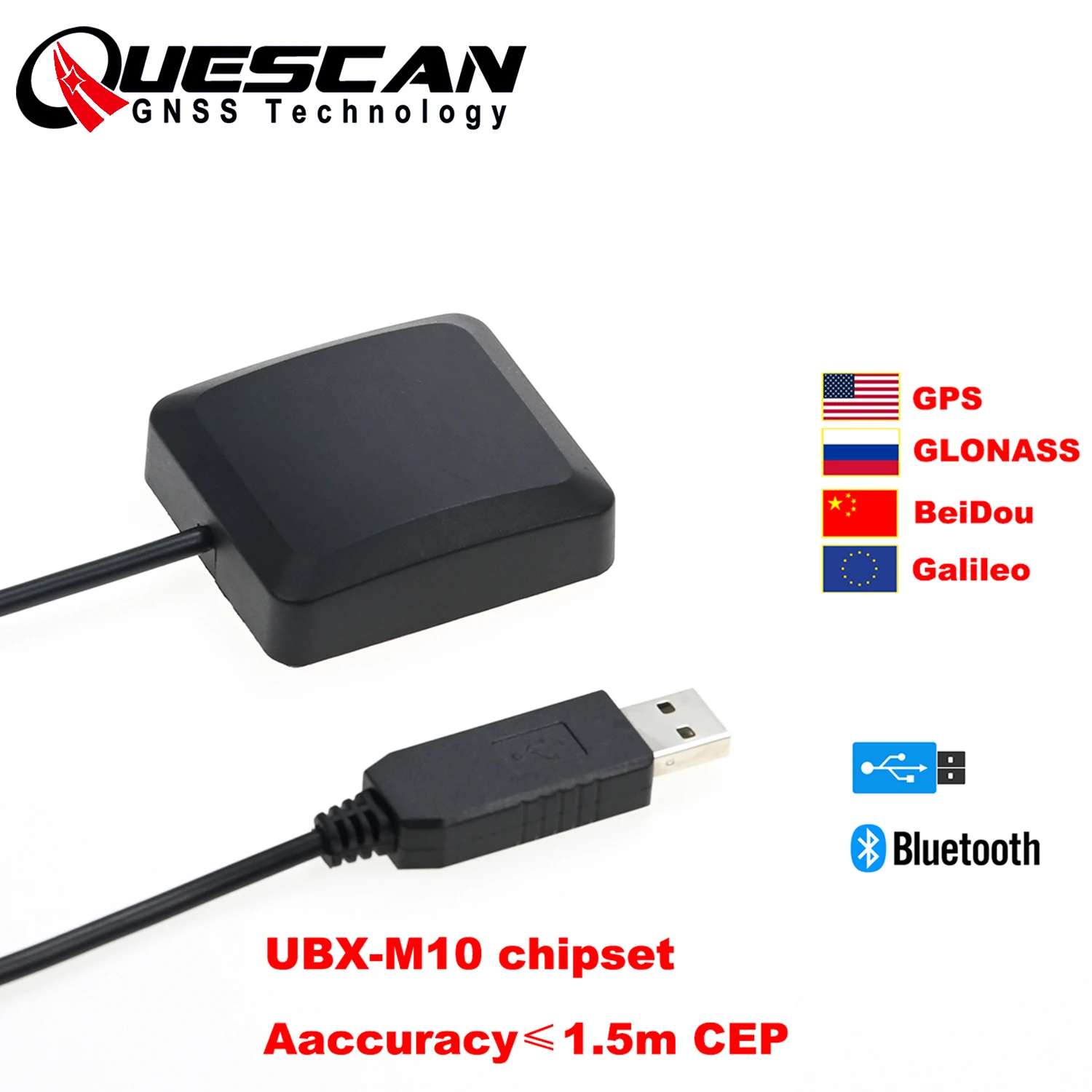 QUESCAN Windows Android Bluetooth GPS receptor NMEA USB M10 GPS Galileo BeiDou antena GNSS receptor para coche agricultura marina