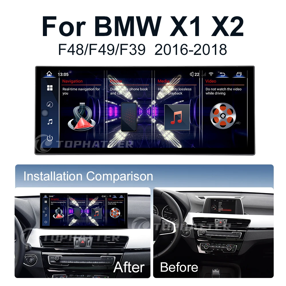 12.8 2K Car Radio For BMW F48 F49 X1 X2 Screen CarPlay Android Auto Multimedia Player Navi Display Head Unit 360 3D Cam audio HD