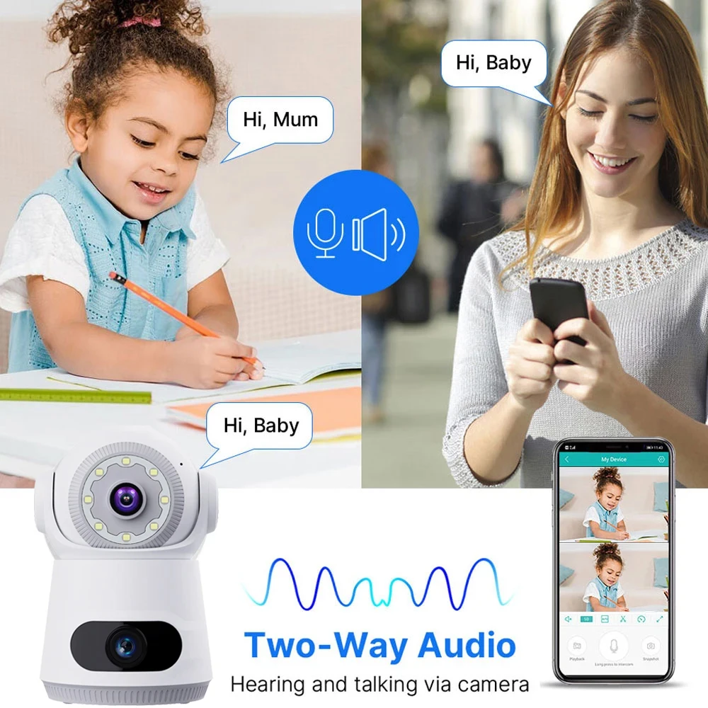 4G Security Camera with SIM Card 8MP 4K Dual Lens Two-Way Audio Indoor Baby Monitor Home CCTV Surveillance Night Vision