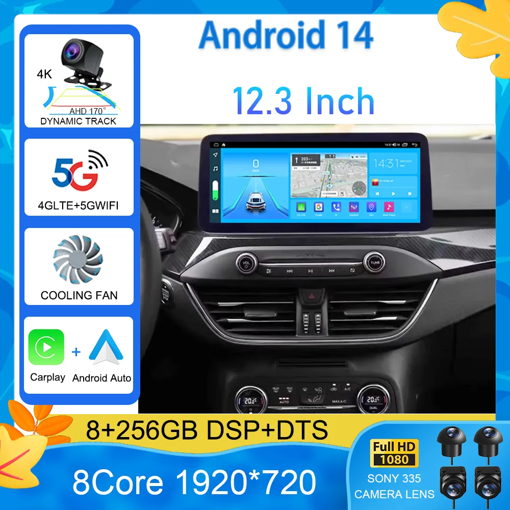 12.3 inch  For Ford Focus 2018-2022 Android15 Car Radio DVD Multimedia Player GPS Navigation 2 Din Carplay Head Unit With Screen