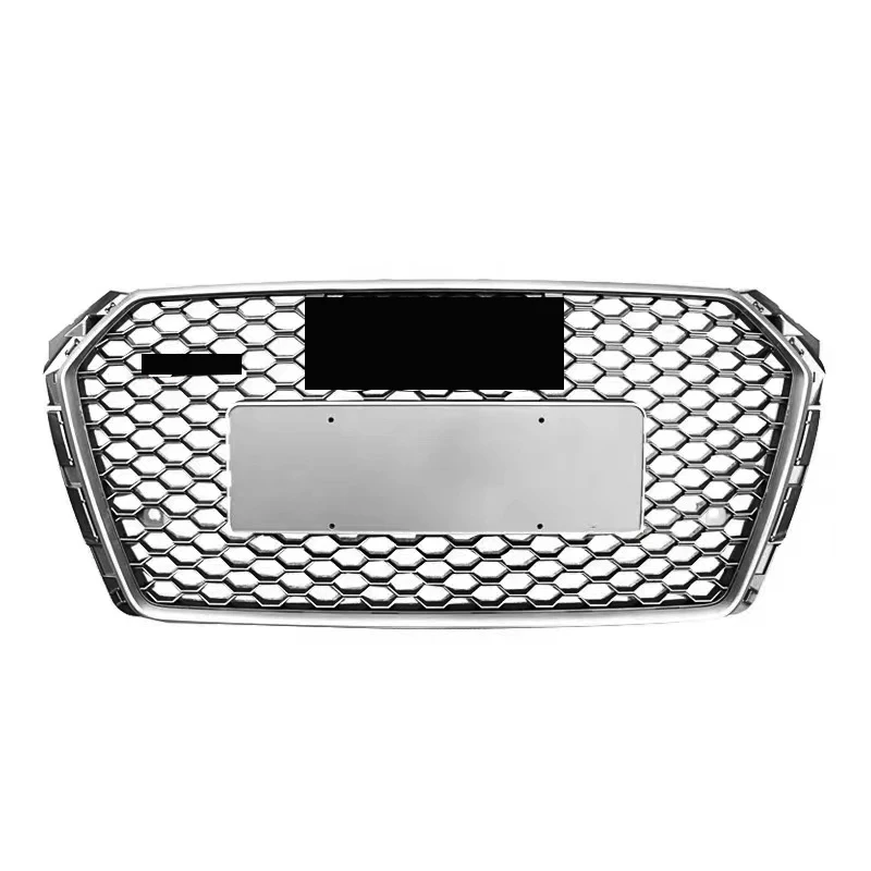 

For RS4 Style Front Sport Hex Mesh Honeycomb Hood Grill Silver for Audi A4/S4 B9 2017-2019 Car Accessories