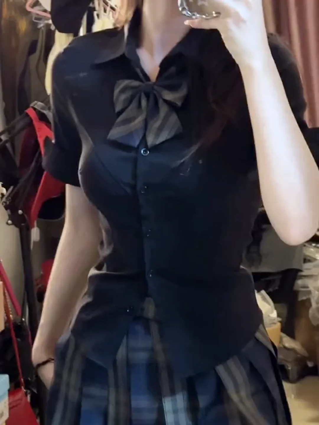 슬림핏 여성용 슬레 웨이스트 신치드 스쿨 오름 탑, 다용도 여름 칼라 버튼 디테일