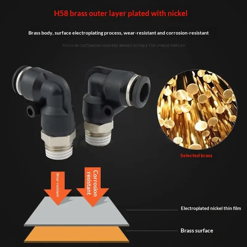 90 Degree Pneumatic Elbow Fitting Leak Proof Copper Push Fit Air Tube Connector PL4-01 PL6-02 for Printing Industry Equipment