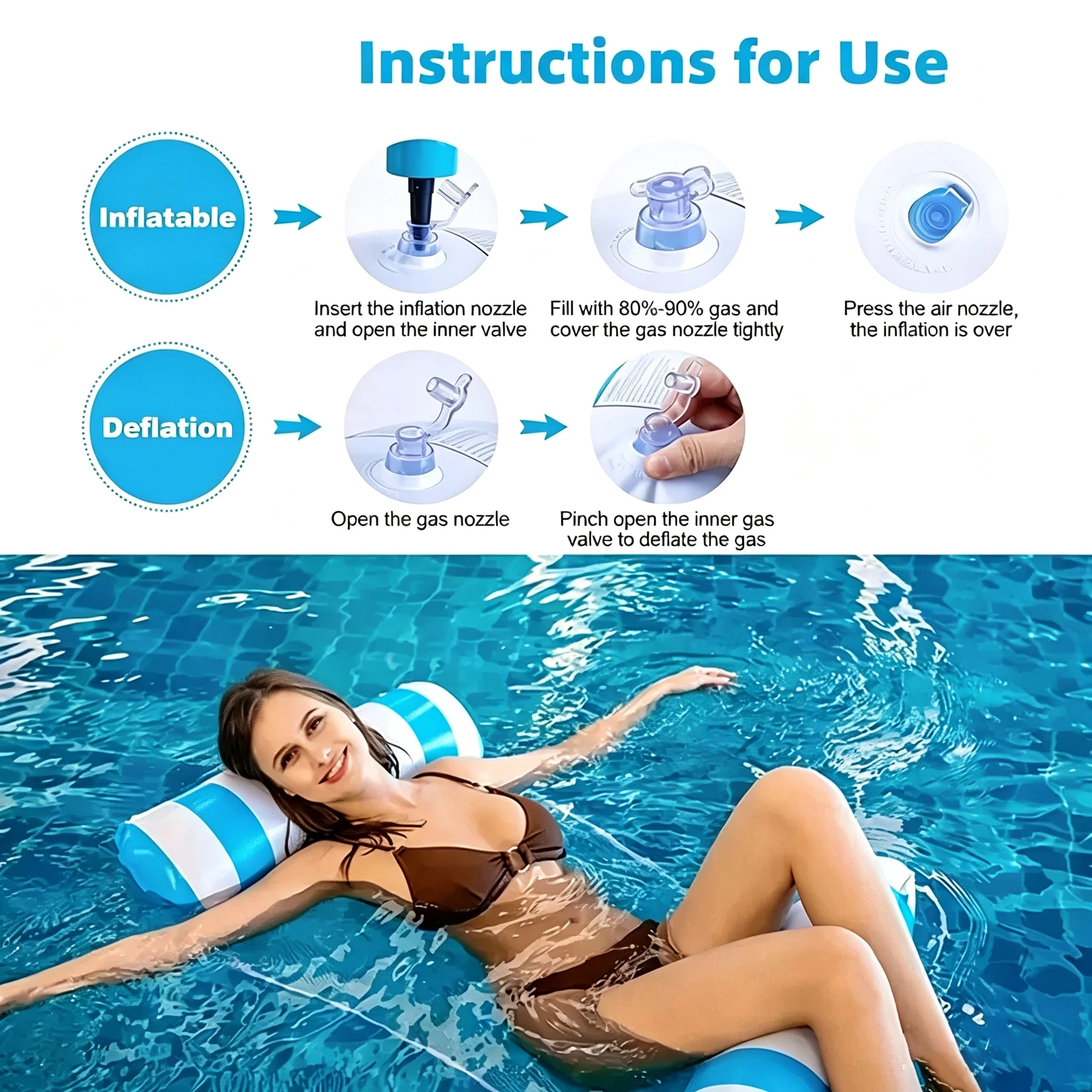 1PC Foldable Striped Inflatable Lounge Chair, Suitable For Swimming Pool Parties Beach Leisure Floating Beds With Net Backrest image 3