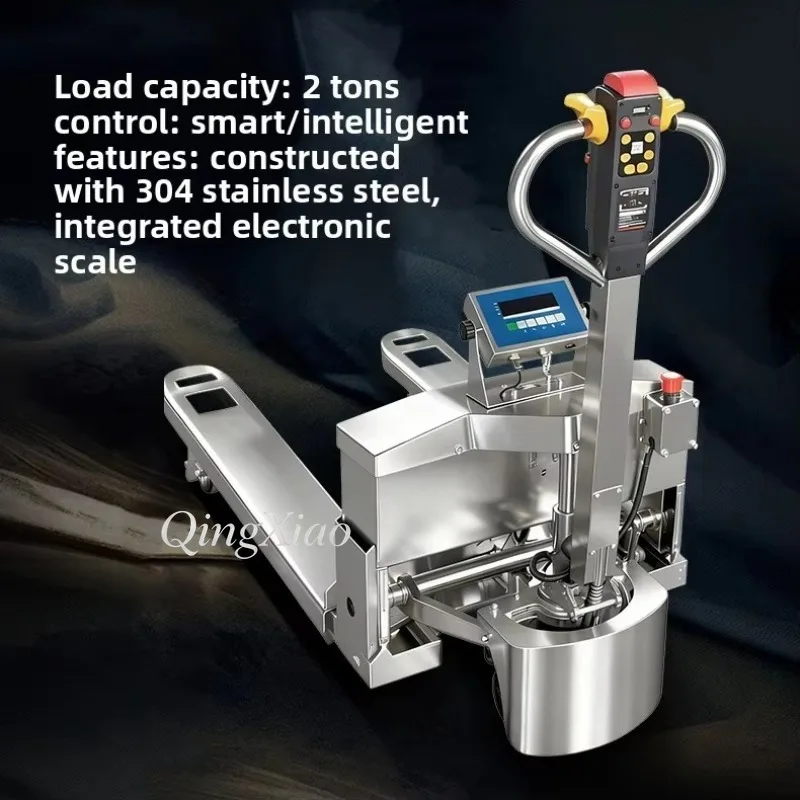 Stainless Steel Fully Electric Hydraulic Pallet Truck Electronic Scale Hand Trailer Extended Forks Loading Unloading Weighing view 3