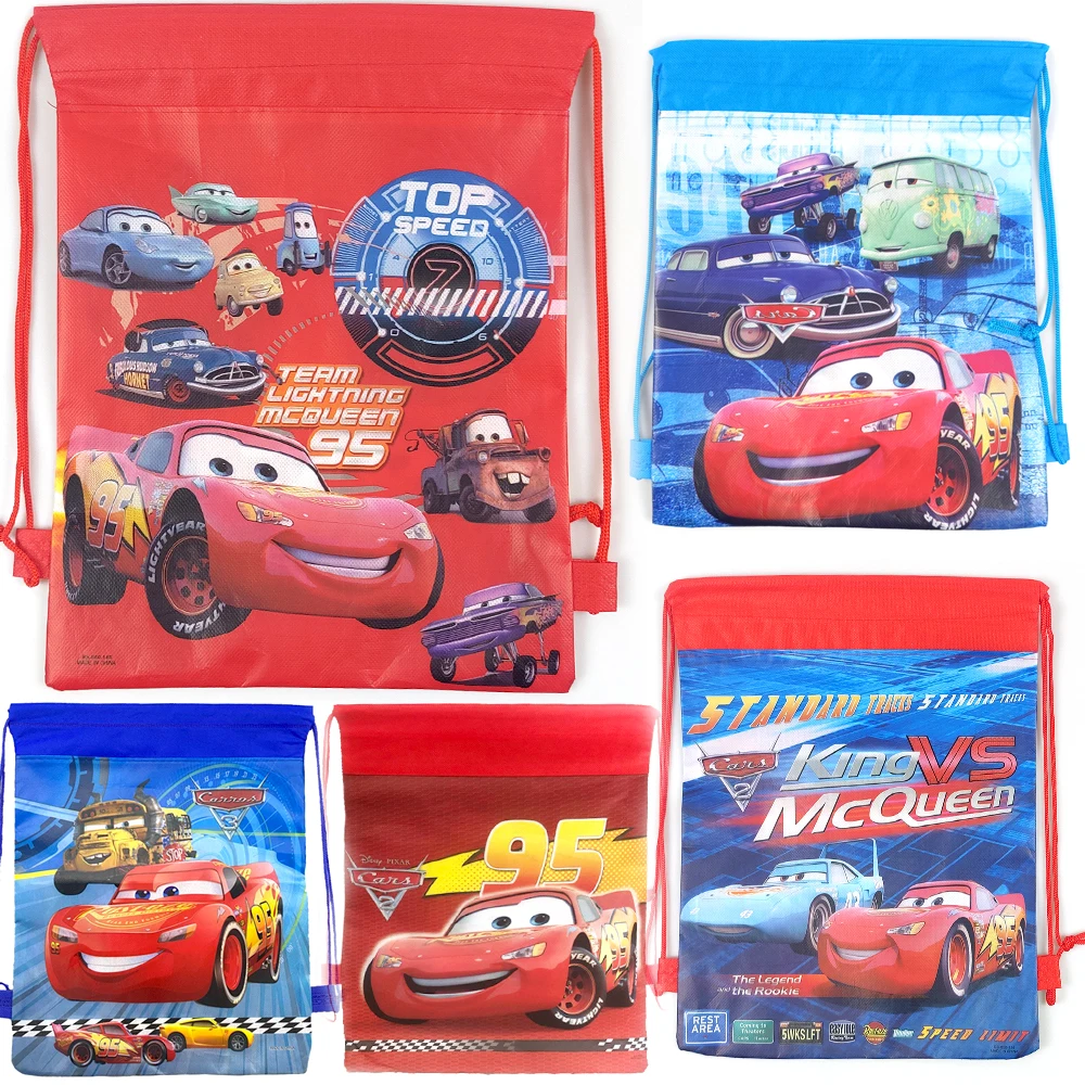 Cars Lightning McQueen Theme Backpack Birthday Party Decorations Non-woven Fabrics Cartoon Drawstring Gifts Bag 12pcs/lot