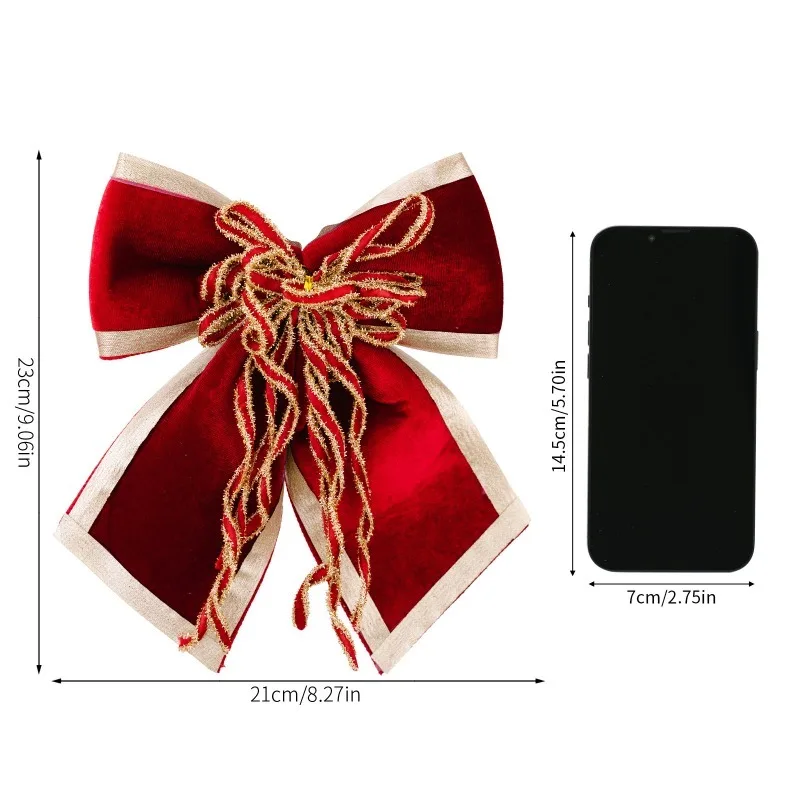 Luxury Christmas Decorative Ornaments, Large Red Flocked Bow Elegant Decorative Accessories Christmas Trees Gift Boxes Decor