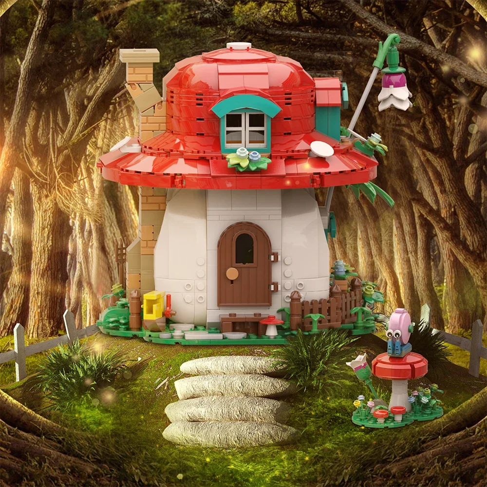 MOC Village สถาปัตยกรรม Forest Fairy Tale Mushroom House Building Blocks ประกอบอิฐ Story Elfs House รุ่นอิฐของเล่นเด็ก