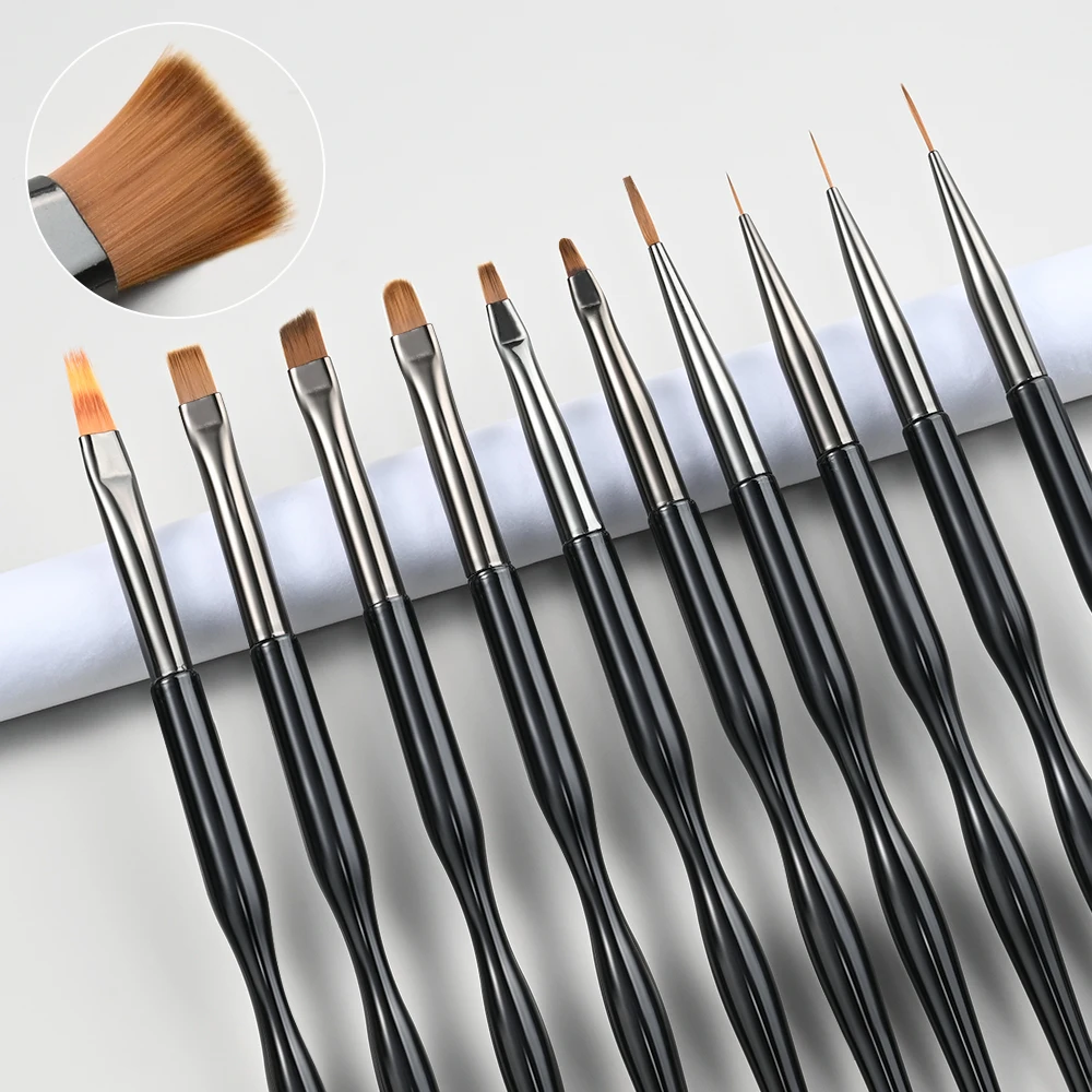 10Pcs Nail Liner Brush French Stripe Flower Drawing Pen Acrylic Nails Tip Display Painting Tools UV Gel Extension Carving Pen