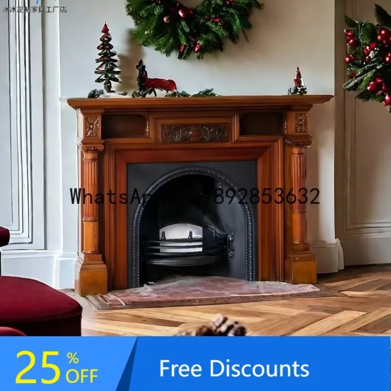 

G1 French Retro Fireplace Cabinet American Carved Storage Rack Vintage Side Cabinet Living Room Entryway Cabinet
