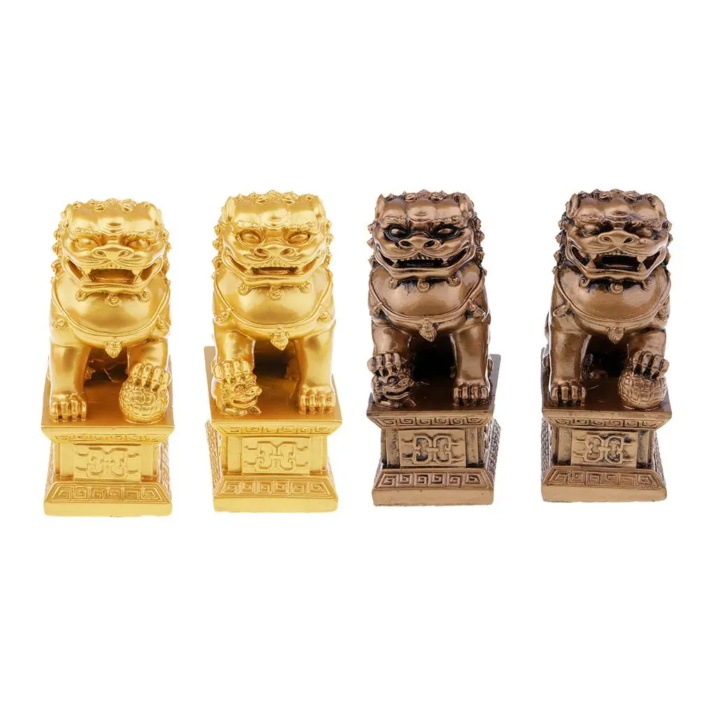 Wealth Prosperity Pair of Chinese Lions Resin Lion Statues Housewarming Gift to