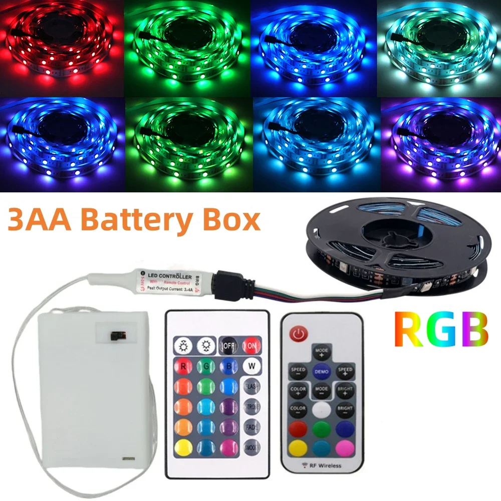 3AA Battery Power RGB Led Strip Light 5V 5050 with 3/17/24Key Remote Control Flexible Tape Waterproof Led Light TV Backlight Wsb