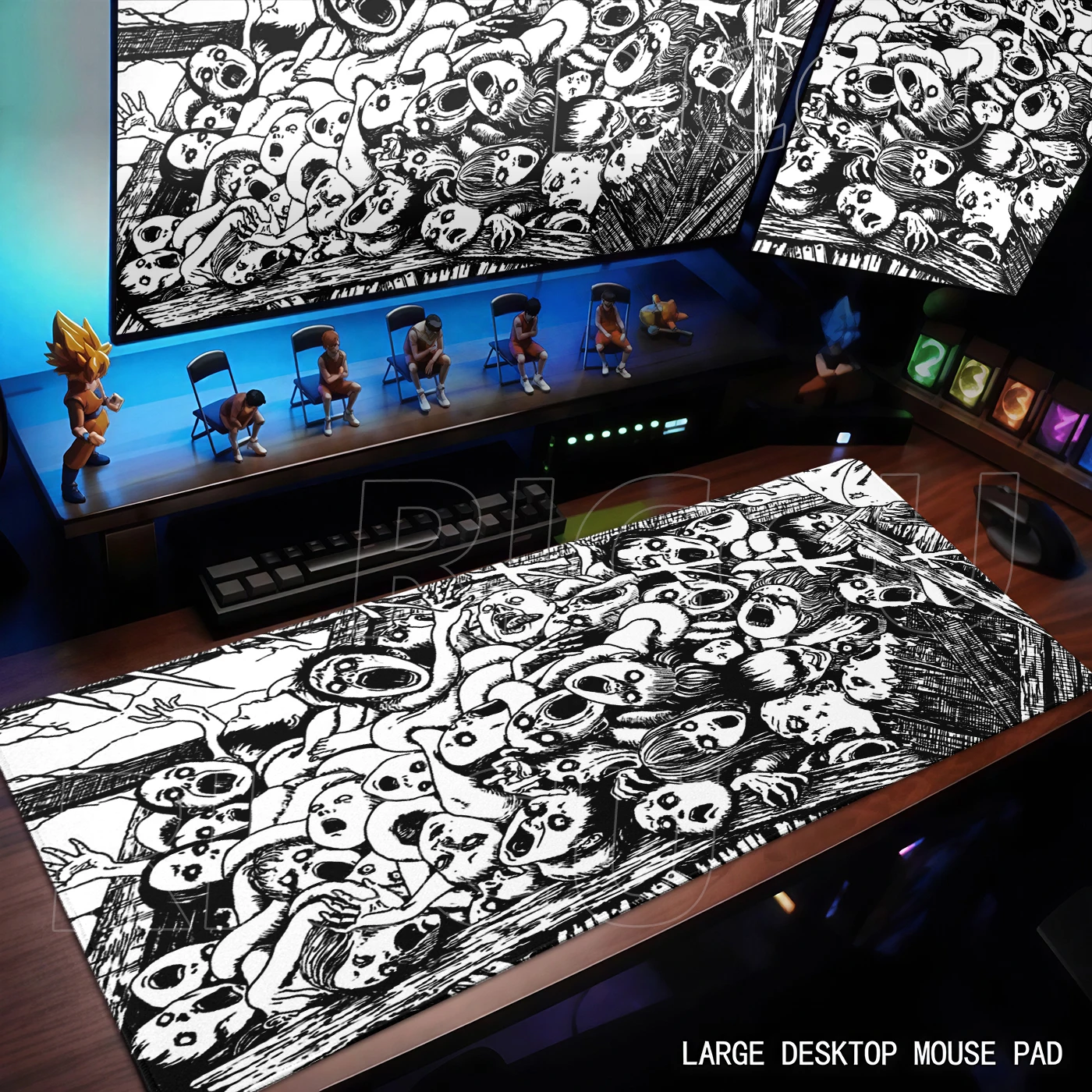 Black And White Mouse Pad XXL HD Anime Girls Desk Pad Extended Gaming PC Keyboard Mats Large Gamer Collage Horror Anime Mousepad