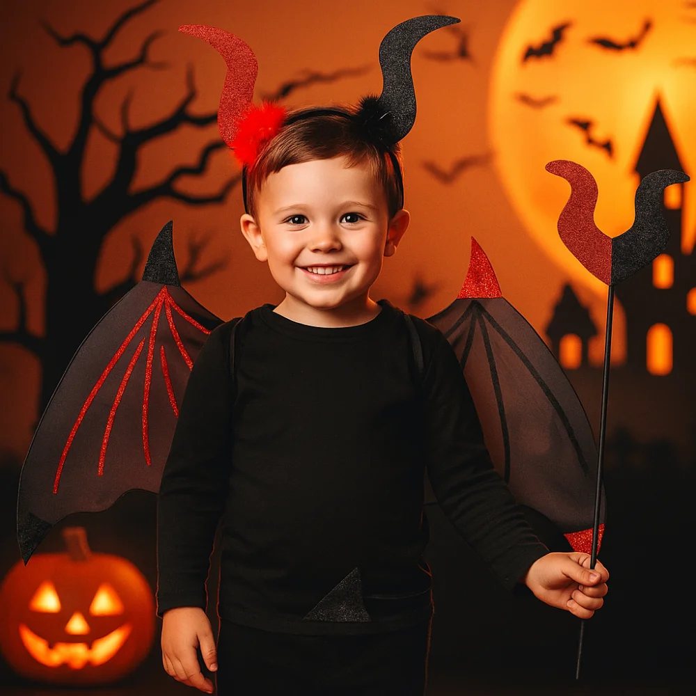 

3 шт./компл., забавный реквизит для косплея на Хэллоуин, крылья летучей мыши с хвостовой палочкой, аксессуары для костюмов на Хэллоуин, повязка для волос с рогом демона, вечерние