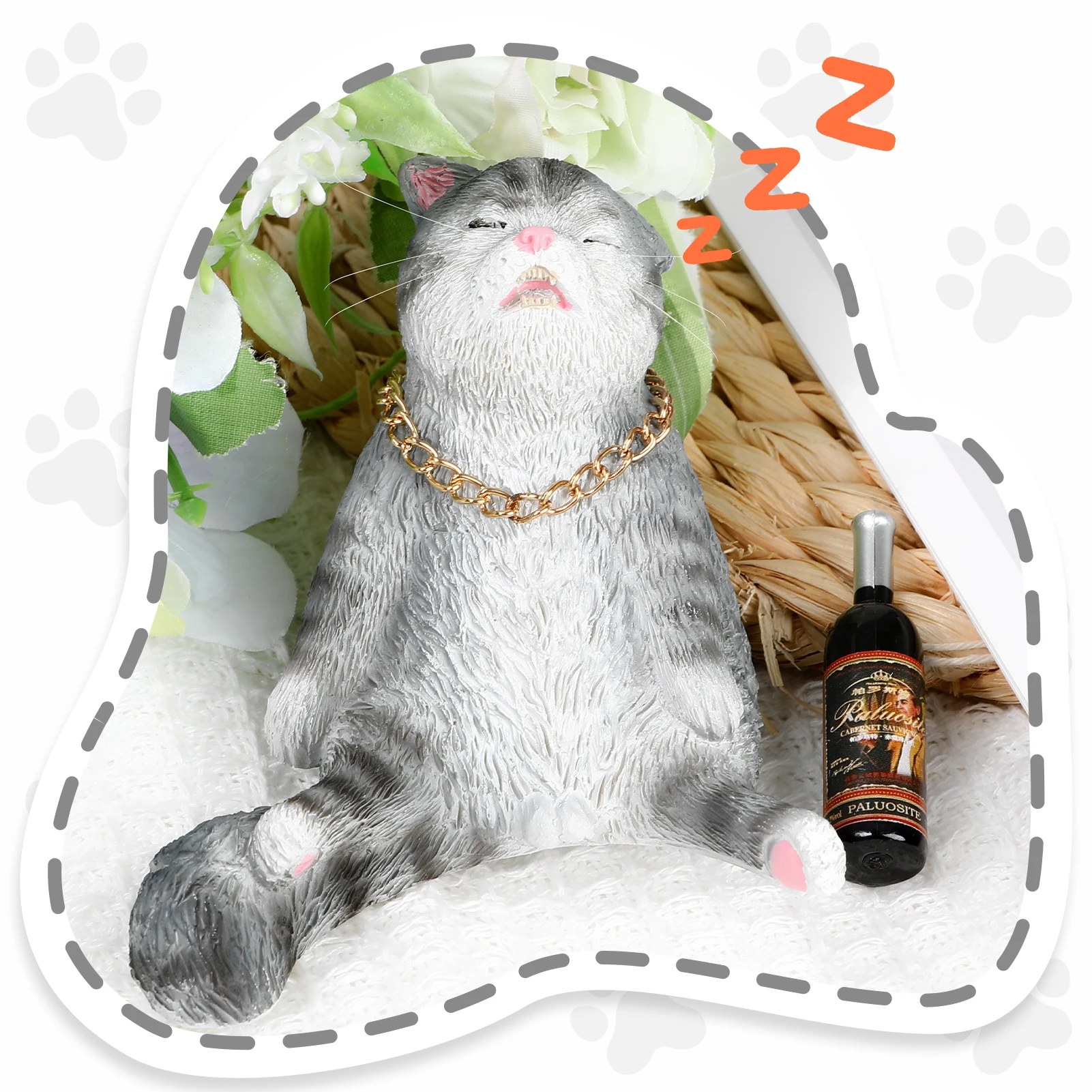 Resin Drunken Cat Figurines Creative drunken cat figurine Pet Animal Realistic Scene Decor for Entryway TV Stand Decoration