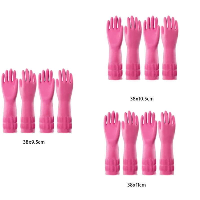 2 Pairs Dishwashing Cleaning Rubber Gloves, Reusable Waterproof Kitchen Gloves, Non-Slip, M Durable Easy To Use Rose Red