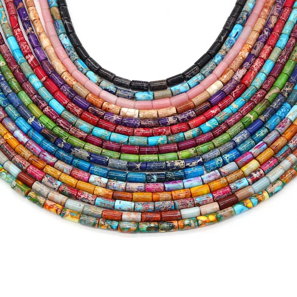 Cylindrical Small Natural Flower Material Emperor Stone Polished Straight Hole Loose Beads DIY Necklace Earrings Jewelry Gift