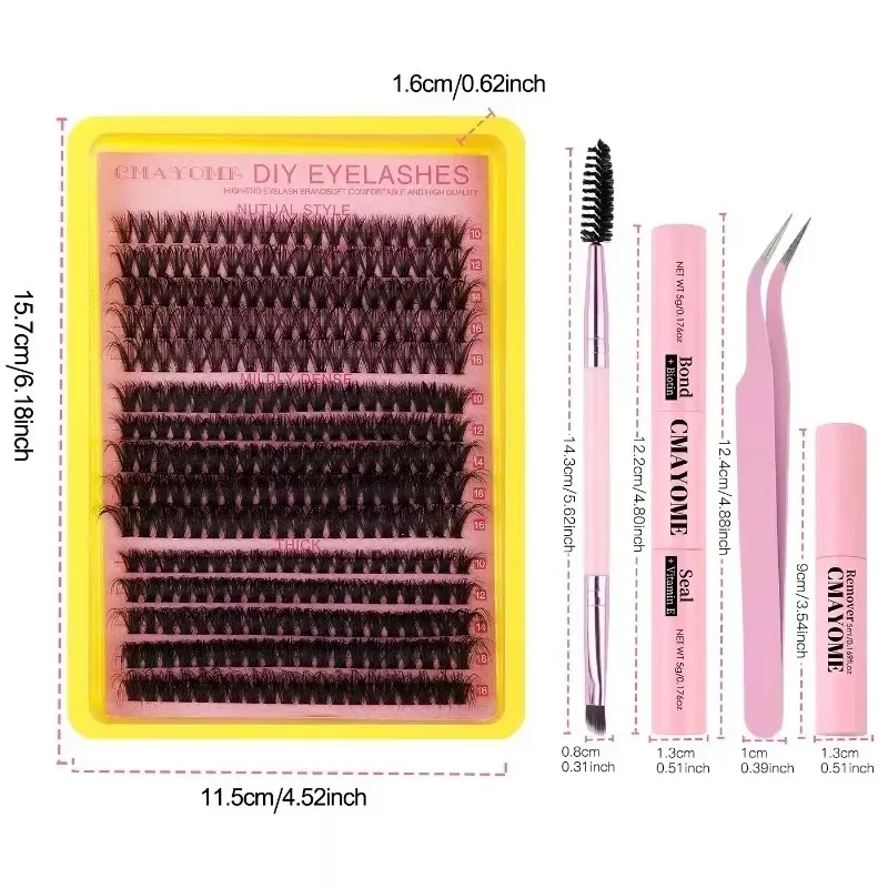 Lashes Kit Fluffy Individual Lashes Volume Mixed Tray Lashes Eyelash Extension Makeup with Bond and Seal Remover Tweezer Sets